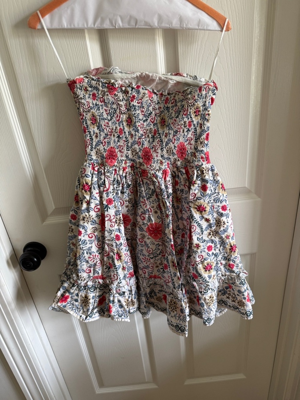 Girls Strapless Floral Print Sundress in White and Pink - Picture 2 of 3